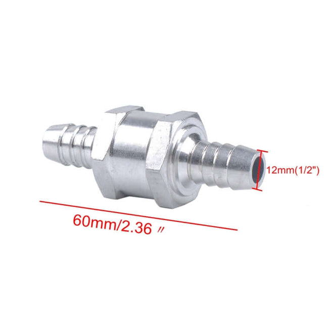 Aluminium Alloy 12mm One-Way Fuel Check Valve for Vehicles silver aluminum 12mm check valve for carburettor and low pressure fuel systems, easy install