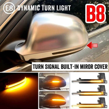 Dynamic LED Turn Signal Light For Audi A4 Rearview Mirror - plug-and-play dynamic scroll turn signal built into B8 mirror cover, amber visibility