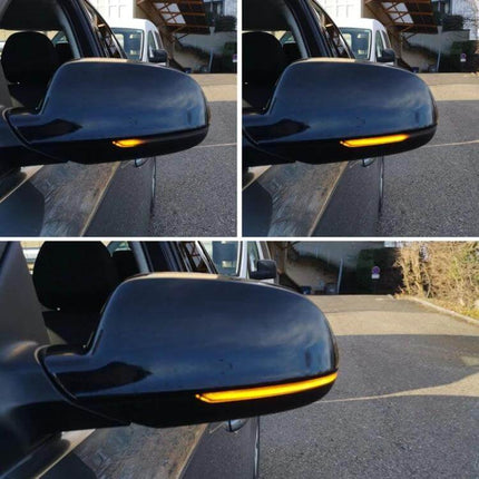 Dynamic LED Turn Signal Light For Audi A4 Rearview Mirror - plug-and-play amber dynamic scroll indicator on black side mirror