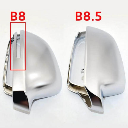 Dynamic LED Turn Signal Light For Audi A4 Rearview Mirror plug-and-play replacement mirror caps showing B8 and B8.5 fitment comparison