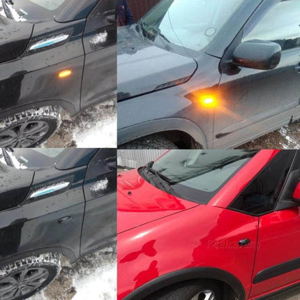 Suzuki Grand Vitara Dynamic LED Fender Side Light Set installed on black and red Grand Vitara showing amber dynamic turn signal in action