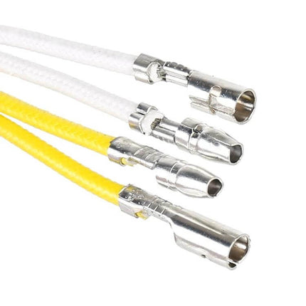 Motorcycle LED Turn Signal Flasher with Load Decoder System wiring harness connectors and insulated yellow/white leads