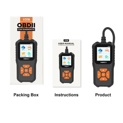 Essential Car Diagnostic Tool for Routine Vehicle Checks - OBD2 code reader with display, packaging and user manual