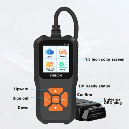 Essential Car Diagnostic Tool for Routine Vehicle Checks - handheld OBD2 code reader with 1.8-inch color screen and universal OBDII plug