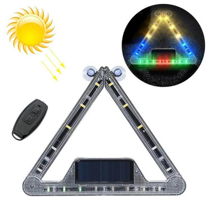 Car Triangular Warning Light With Solar Charging For Roadside Use, foldable LED triangle with solar panel, remote, multicolor flashing