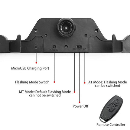 Car Triangular Warning Light With Solar Charging For Roadside Use - close-up of base showing microUSB port, mode switch, power off and remote controller