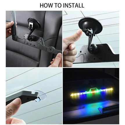 Car Triangular Warning Light With Solar Charging For Roadside Use - 4-panel installation and suction mount demo showing LED lights and rear window placement