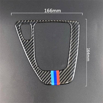 Carbon Fiber Sticker for Left-Hand Drive Car Interior in Three Colors — textured carbon fiber dashboard trim piece with blue-red stripe (166×164mm)