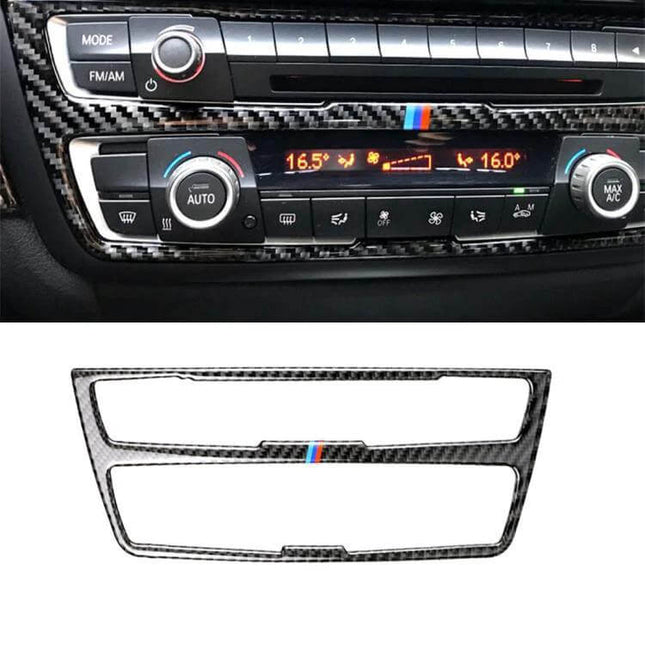 Decorative Three-Color Carbon Fiber Sticker for BMW CD Panels applied to BMW dashboard CD/audio panel, three-color stripe, protective interior trim
