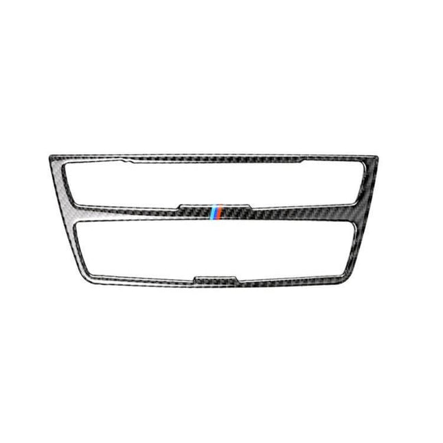 Decorative Three-Color Carbon Fiber Sticker for BMW CD Panels – carbon fiber trim with subtle three-color stripe for BMW dashboard/CD panel