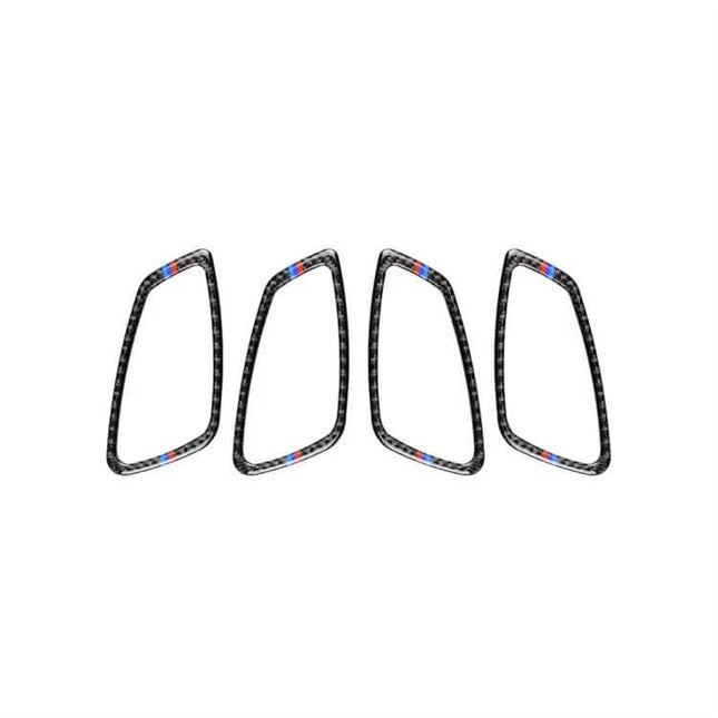 Carbon Fiber Three-Color Decorative Sticker for BMW Door Handles - carbon fiber trim set for four door handles with blue-red accents