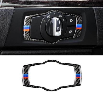 BMW Carbon Fiber Headlight Switch Decorative Sticker fitted around BMW headlight control with M-stripe accent