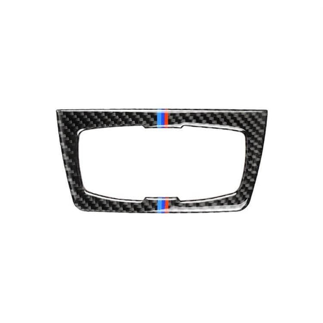 Three-Color Carbon Fiber Headlight Switch Sticker for BMW F30 and F34 - carbon fiber trim with blue-red stripe accent