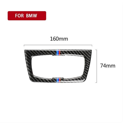 Three-Color Carbon Fiber Headlight Switch Sticker for BMW F30 and F34 shown on carbon fiber trim with dimensions 160mm x 74mm