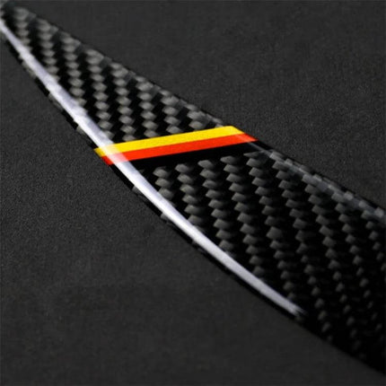 Carbon Fiber Decorative Sticker for Car Lamp Eyebrows in Yellow Red on black carbon fiber texture showing yellow and red stripe