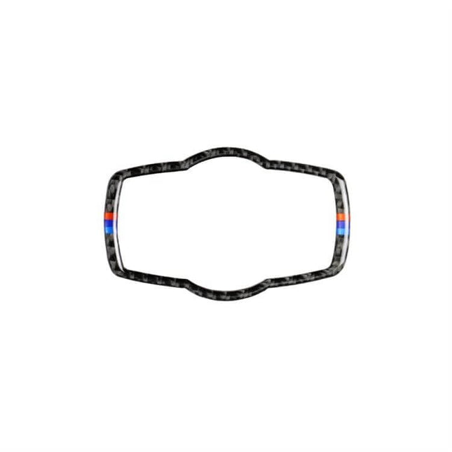 Carbon Fiber Decorative Sticker for BMW Headlight Switches - carbon fiber trim with M stripe accents for dashboard styling
