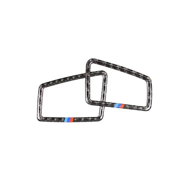 Durable Carbon Fiber Decorative Sticker for Car's Left Air Outlet in Three Colors – 84x55mm carbon fiber trim with tri-color stripe