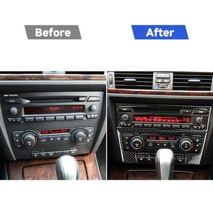 Carbon Fiber Decorative Sticker for BMW E90 E92 CD Panel applied to car dashboard CD panel before and after interior refresh