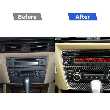 Carbon Fiber Decorative Sticker for Car Interior Panel on BMW E90 E92 central control CD panel before and after dash upgrade