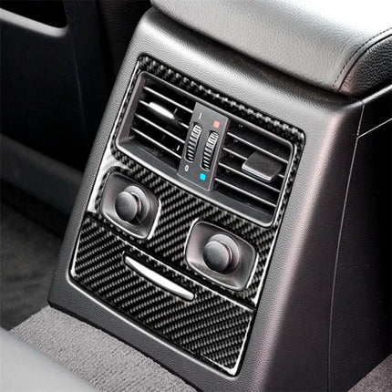 Carbon Fiber Rear Air Vent Decorative Sticker for BMW Vehicles installed on rear center console, lightweight carbon fiber accent