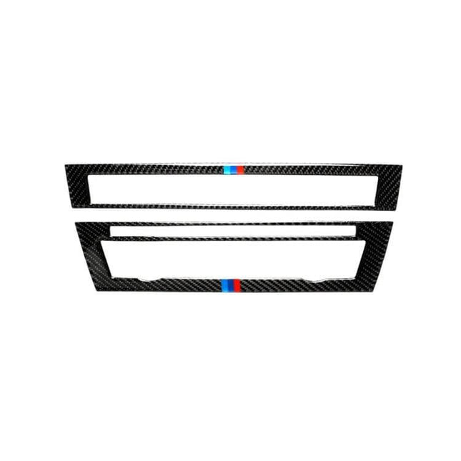 Multicolor Carbon Fiber Decorative Sticker for BMW 5 Series CD Panel - black carbon fiber trim with M-color stripe for dashboard CD panel