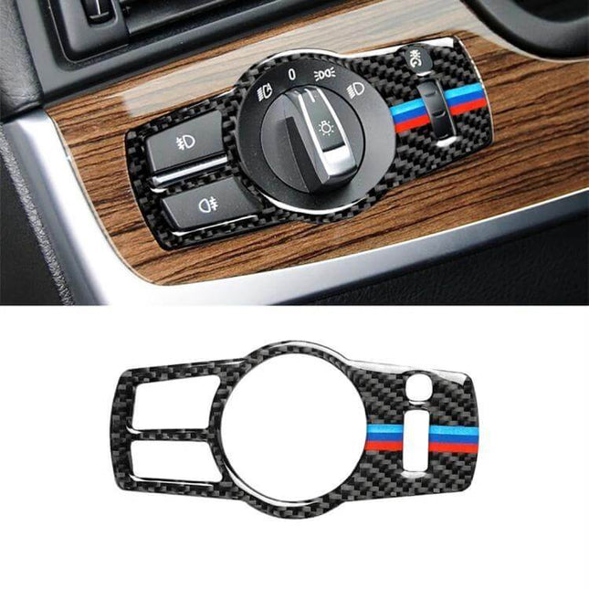 Carbon Fiber Decorative Sticker for BMW Headlight Switch in Three Colors - carbon fiber style trim for BMW headlight knob and switch panel