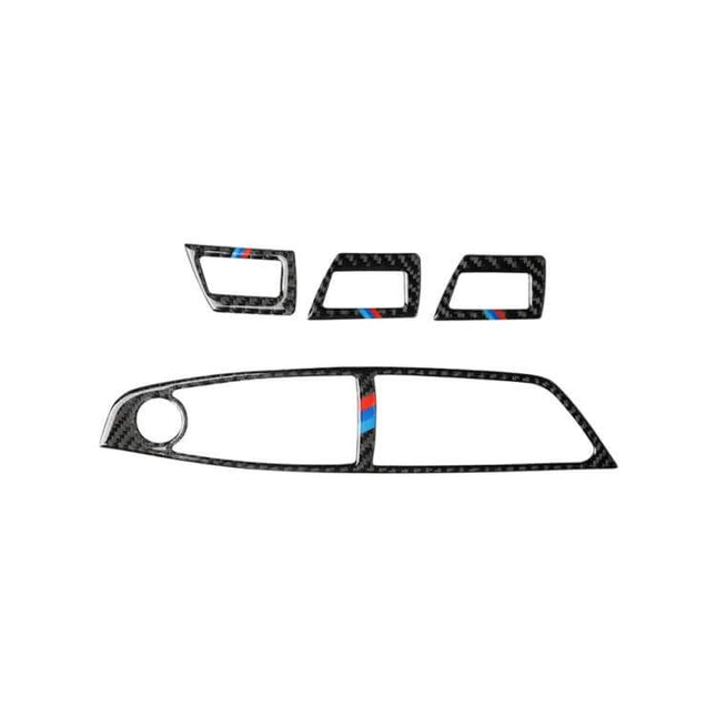 Carbon Fiber Decorative Sticker for BMW 5 Series Left Panel - black carbon fiber trim set for left door panel with M stripe accents