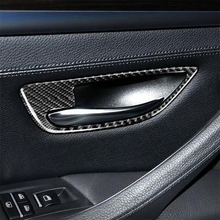 Carbon Fiber Decorative Stickers for BMW 5 Series Door Handles on interior door handle, textured carbon fiber trim protecting against scratches