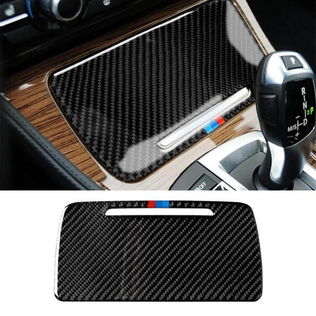 Carbon Fiber Decorative Sticker for Car Storage Box in Three Colors - black carbon fiber trim covering car center console storage area