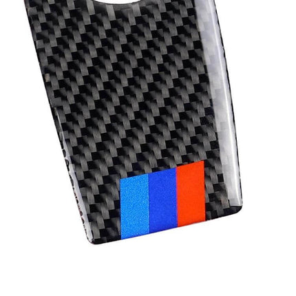 Carbon Fiber Decorative Sticker for BMW Handbrake Panel, Right-Hand Drive - black weave with BMW M stripe accent