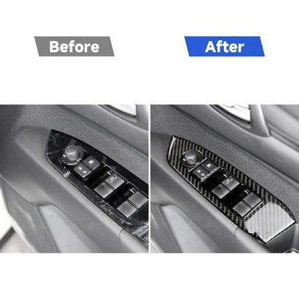 Carbon Fiber Decorative Sticker for Mazda CX-5 2017-2018 Right Drive shown on door control panel before and after application