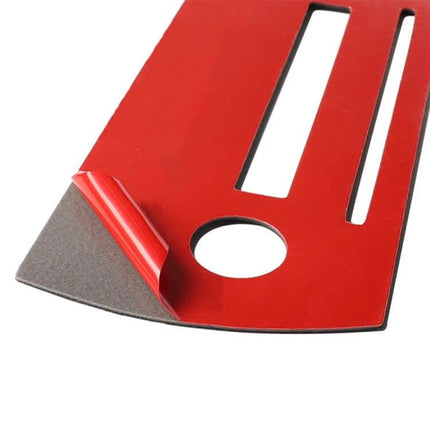 Carbon Fiber Decorative Sticker for Lexus Car Interiors showing red peel-and-stick backing and cutouts for dashboard application