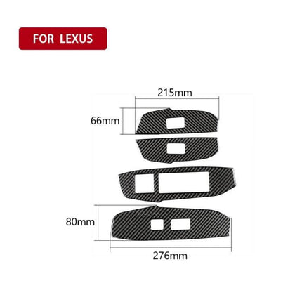 Carbon Fiber Decorative Sticker for Lexus NX Window Lift textured carbon fiber sticker set with dimensions 215x66mm and 276x80mm, for Lexus interior trim