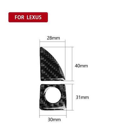 Carbon Fiber Glove Box Decorative Sticker for Lexus IS Series 2006-2012 shown as two carbon fiber pieces with dimensions 28x40mm and 30x31mm