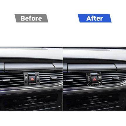 Carbon Fiber Decorative Sticker for Audi A6, S6, C7, and A7 Vehicles dashboard before and after comparison enhancing interior look