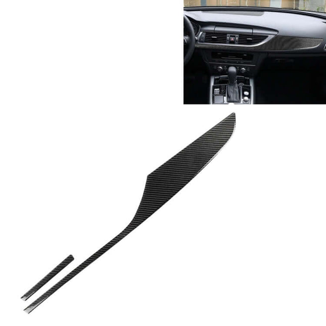 Carbon Fiber Dashboard Decorative Strip for Audi A6 S6 2012-2018 installed on dashboard showing carbon fiber trim and spare pieces