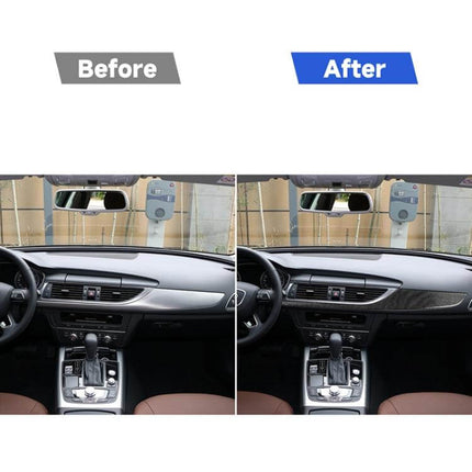 Before and after interior view showing Carbon Fiber Dashboard Decorative Strip for Audi A6 S6 2012-2018 installed on dashboard