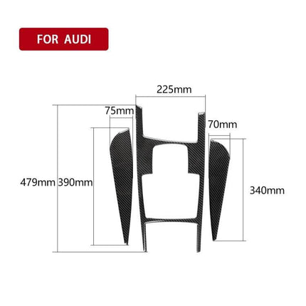 Carbon Fiber Decorative Sticker for Audi A6 Gear Shift and Side Panel - carbon fiber cut-to-fit set with dimensions for 2005-2011 Audi A6 interior
