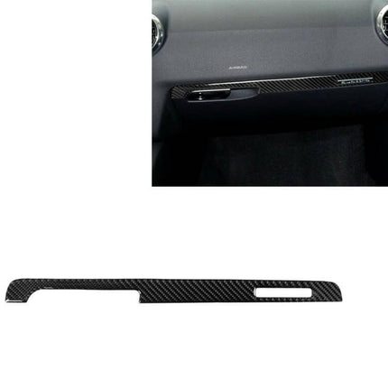 Carbon Fiber Decorative Strip for Audi TT Passenger Seat, Left Drive installed on glovebox area to update interior with subtle carbon fiber accent