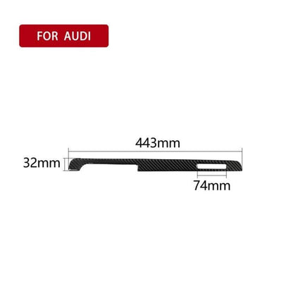 Carbon Fiber Decorative Strip for Audi TT Passenger Seat, Left Drive - side profile with measurements 443mm x 32mm x 74mm