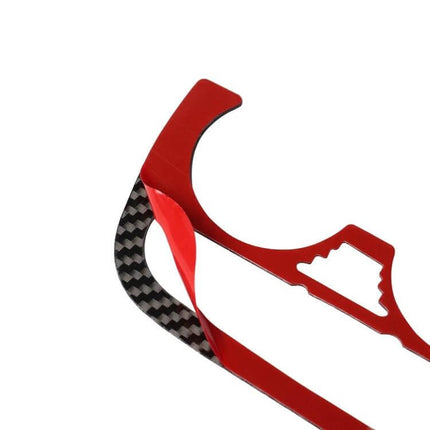 Carbon Fiber Decorative Sticker for Audi TT Air Buttons - red backing being peeled, carbon fiber texture detail