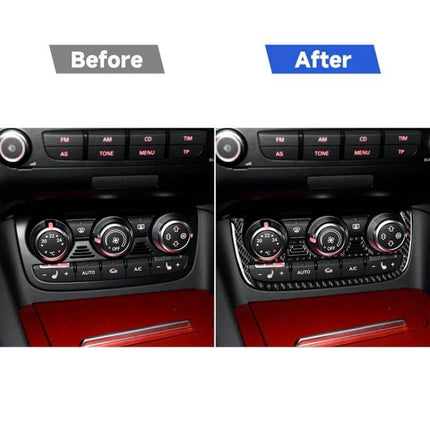 Carbon Fiber Decorative Sticker for Audi TT Air Buttons shown before and after on dashboard air controls