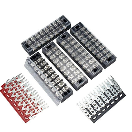 8-Way 25A Dual-Row Car Terminal Connector Set With Cover 5 Pack – compact PBT dual-row terminal blocks with clear covers and tin-plated screws