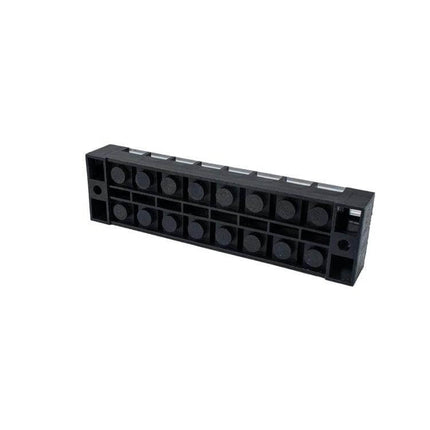 8-Way 25A Dual-Row Car Terminal Connector Set With Cover 5 Pack - black PBT dual-row terminal block, tin-plated screws, 12mm spacing, compact wiring for RV/marine