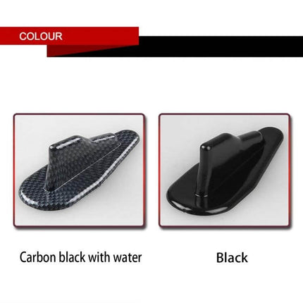 Universal EVO Style Shark Fin Car Roof Antenna Decoration in carbon black and gloss black color options, peel-and-stick roof mount