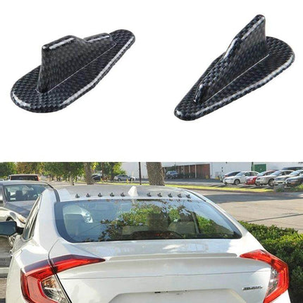 Universal EVO Style Shark Fin Car Roof Antenna Decoration carbon fiber look roof fins shown on white sedan