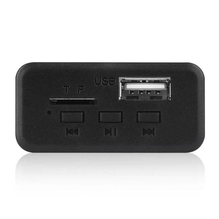 Wireless Bluetooth Car MP3 Player with FM Radio and USB Support front view showing USB port, TF card slot and playback buttons