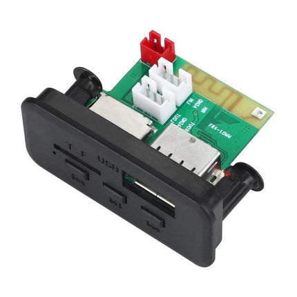 Wireless Bluetooth Car MP3 Player with FM Radio and USB Support - black panel showing USB, TF card slots and circuit board for in-car audio