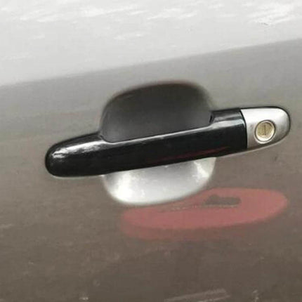 Hyundai Exterior Door Handle Pair For Replacement 2-Pack installed on silver Sonata door showing ABS plastic black handle with key cylinder