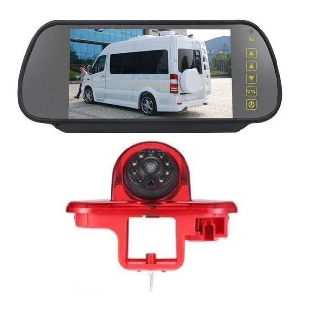 Car Waterproof Rearview Camera with 7-Inch Monitor showing 170-degree lens van rearview display and waterproof red camera housing